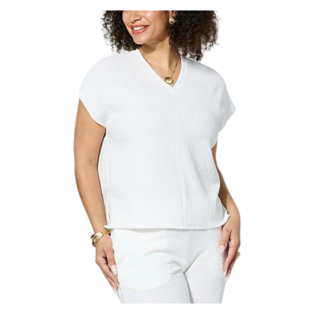 WynneLayers Women's Ottoman Knit Paneled Tee Cloud - Regular